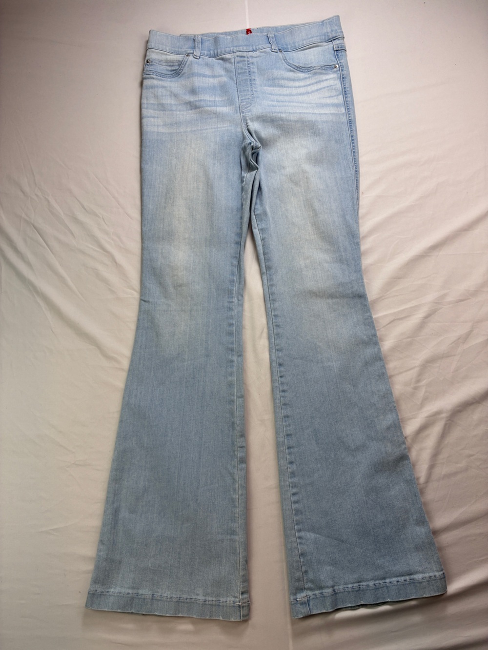 SPANX Size L Light Blue Flare Jeans Bell Bottom Stretch Compression High Waisted